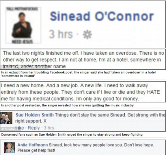 Απόπειρα αυτοκτονίας έκανε η Sinead O'Connor