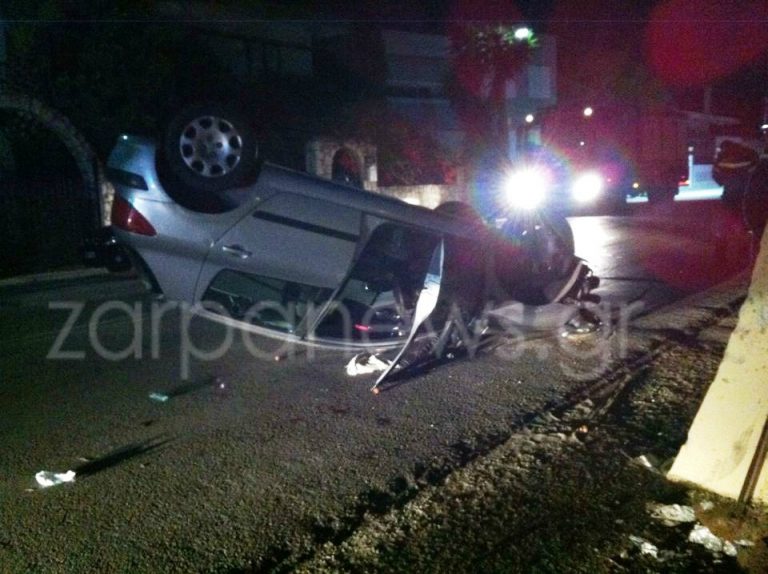 Χανιά: Ι.Χ στούκαρε σε τοίχο και ήρθε τούμπα (Photos)