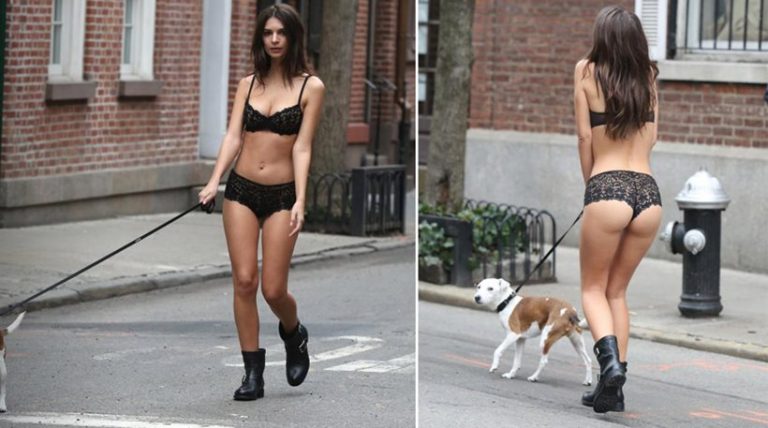 H Emily Ratajkowski βγήκε βόλτα με τα εσώρουχα και το σκυλάκι της στη Νέα Υόρκη!