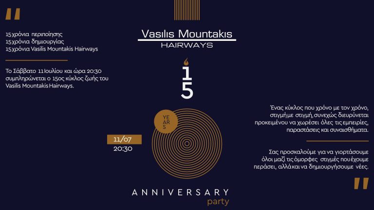 Το κ11 ΙΟΥΛ 15 Years Anniversary Party @ Vasilis Mountakis Hairwaysομμωτήριο Vasilis Mountakis γιορτάζει τα 15 χρόνια του με ένα party και πολλά δώρα