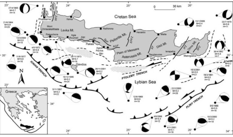 Αυτή είναι η σεισμικότητα της Κρήτης - Τα γνωστά ρήγματα στην ξηρά και στη θάλασσα (φωτο)