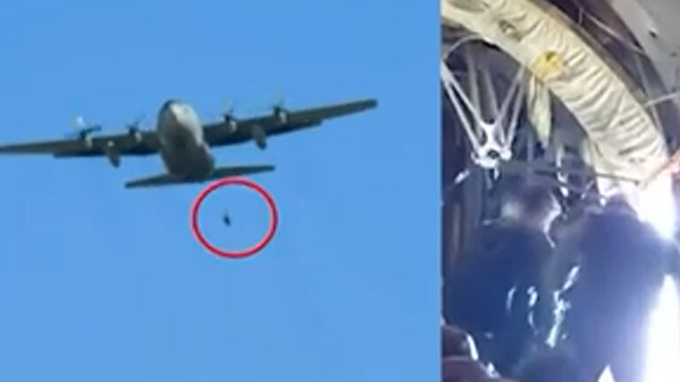 Παρ'ολίγον τραγωδία σε άσκηση με C-130 - Αλεξιπτωτιστής έμεινε κρεμασμένος στον αέρα έξω από το αεροσκάφος (video)