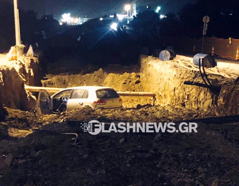 Χανιά: Αυτοκίνητο έπεσε σε χαντάκι που γίνονται έργα! (φωτο)