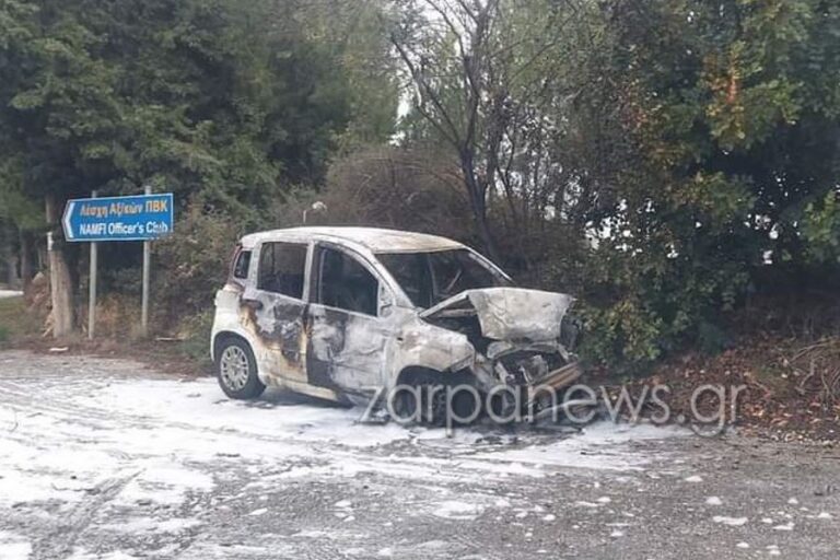 Χανιά: Τράκαρε και άρπαξε φωτιά το αυτοκίνητο – Στο νοσοκομείο 27χρονος (φωτο)