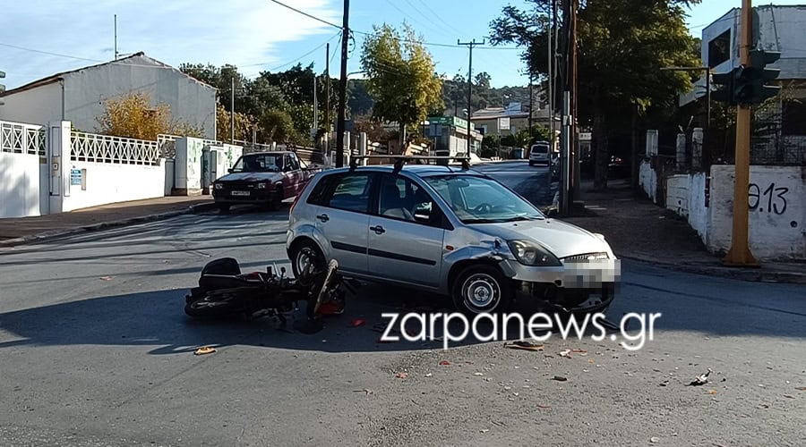 Χανιά: Τροχαίο στην Ακρωτηρίου – Σύγκρουση ΙΧ με μηχανάκι (φωτο)