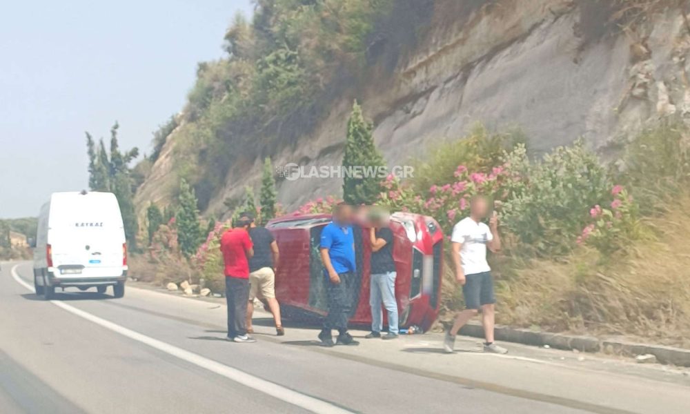 Χανιά: Ανατράπηκε αυτοκίνητο σε τροχαίο στον ΒΟΑΚ (φωτο)