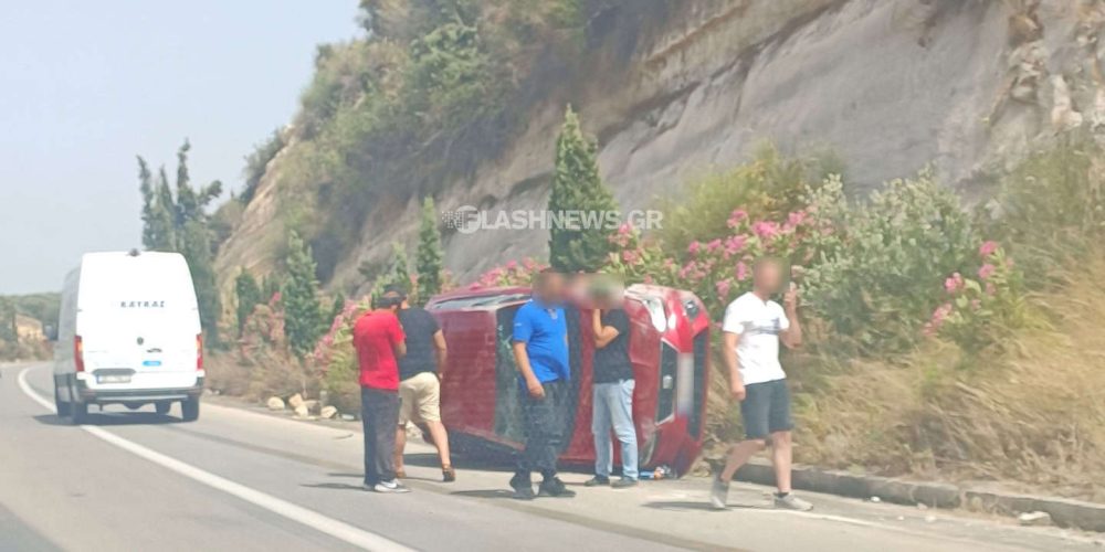 Χανιά: Ανατράπηκε αυτοκίνητο σε τροχαίο στον ΒΟΑΚ (φωτο)