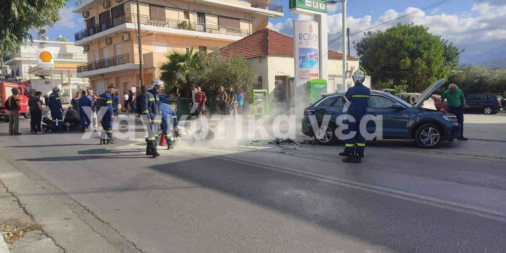 Χανιά: Σοβαρός τραυματισμός δικυκλιστή σε τροχαίο – Άρπαξε φωτιά η μηχανή (φωτο)